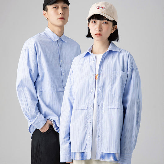 Camisa Azul de Rayas Verticales para Hombre