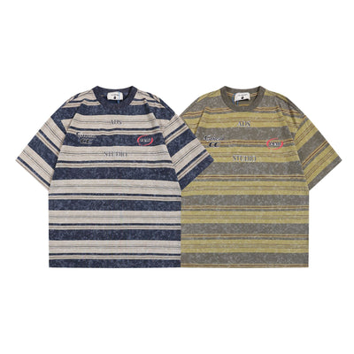 Camiseta Retro Rayas Japonesa con Estampado de Letras - Unisex - Image 5