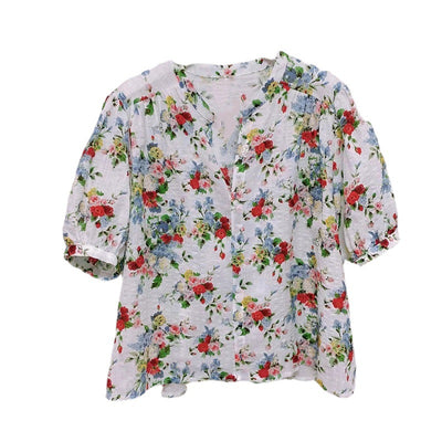 Blusa Elegante Floral con Solapa - Manga Corta para Mujer - Image 4