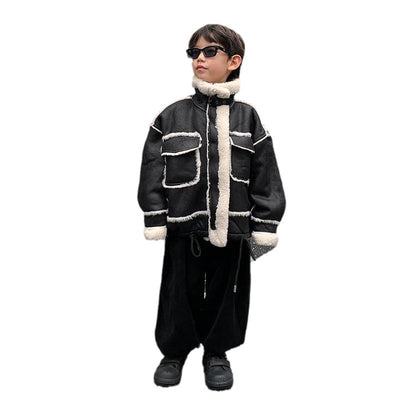 Chaqueta de Cuero para Niño con Forro Polar Acolchado - Abrigo de Otoño e Invierno - Image 5