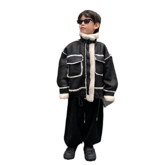 Chaqueta de Cuero para Niño con Forro Polar Acolchado - Abrigo de Otoño e Invierno - Image 5