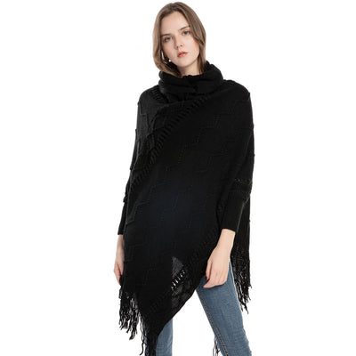 Suéter de Cuello Alto con Flecos Acrilico - Poncho Cálido y Elegante - Image 6