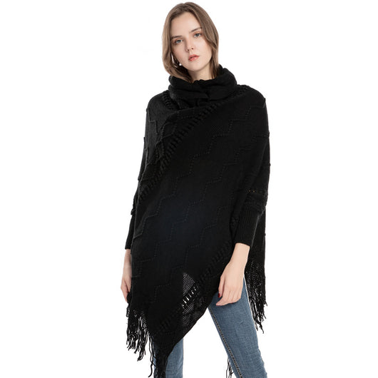 Suéter de Cuello Alto con Flecos Acrilico - Poncho Cálido y Elegante - Image 6