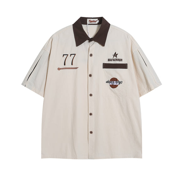 Camisa Bordada de Manga Corta Unisex