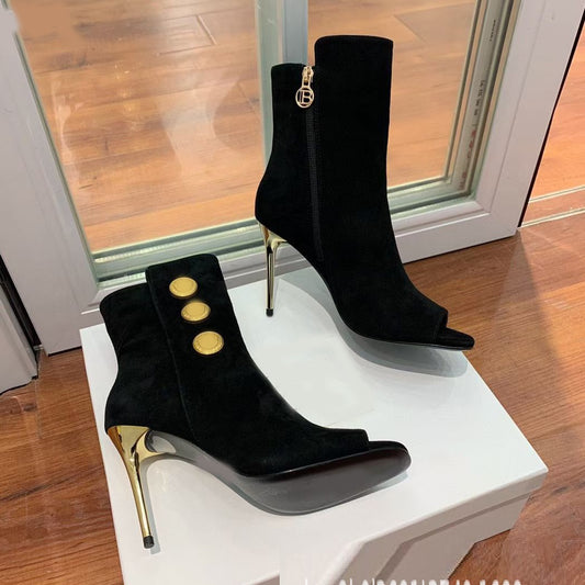 Botas Tobilleras con Hebilla Metálica Boca de Pez y Tacón Aguja para Mujer - Image 2