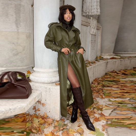 Abrigo de Cuero Largo para Mujer - Elegancia Sofisticada para Otoño e Invierno - Image 8