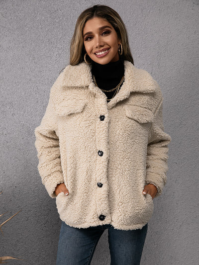 Abrigo Polar Corto con Solapa y Botones para Mujer - Image 13