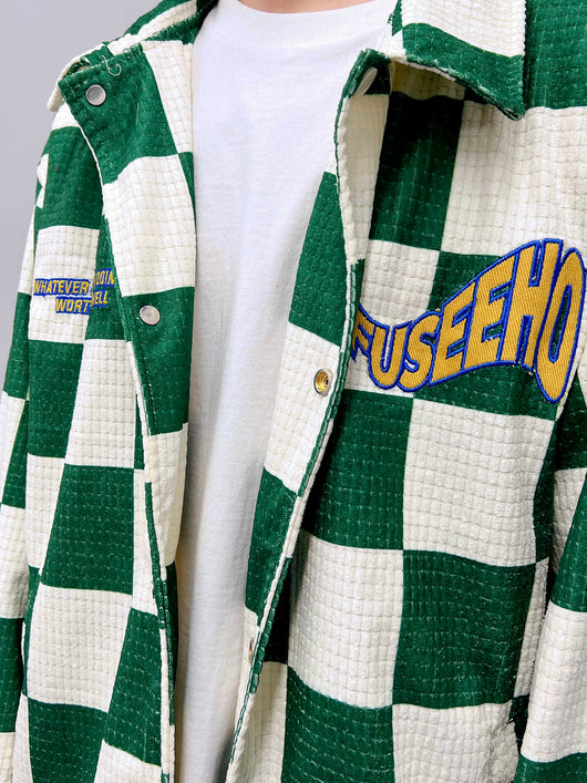 Saco a Cuadros Retro con Contraste de Color Verde para Hombre - Image 10