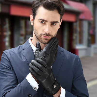Guantes de Cuero Lavado para Hombre con Pantalla Táctil Terciopelada