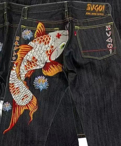 Pantalones Jeans Ukiyo-e Hombre Corte Recto Ancho Clásico - Image 12
