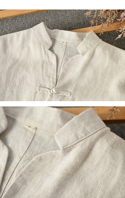 Camisa de Lino Estilo Chino Suelta para Hombre - Image 13