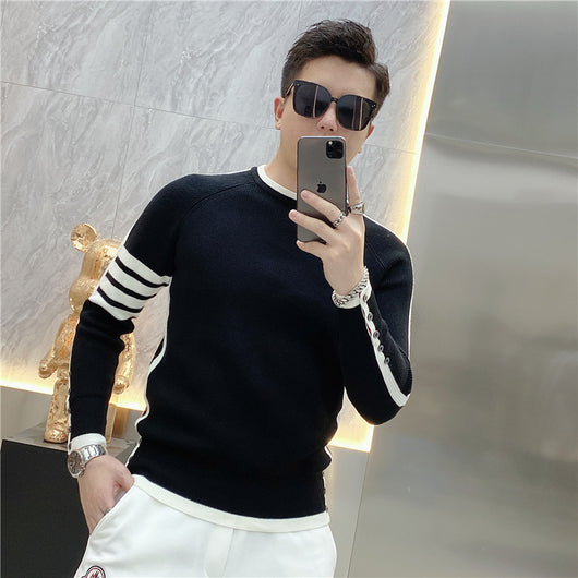Suéter de Cuello Redondo a Rayas - Pullover Versátil para Hombre Joven - Image 30