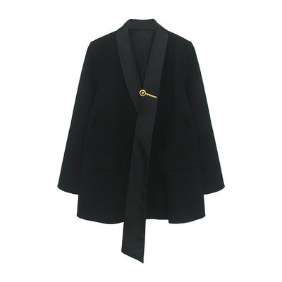 Blazer Retro Cintura Ajustada Estilo Hepburn Negro Francés - Image 4