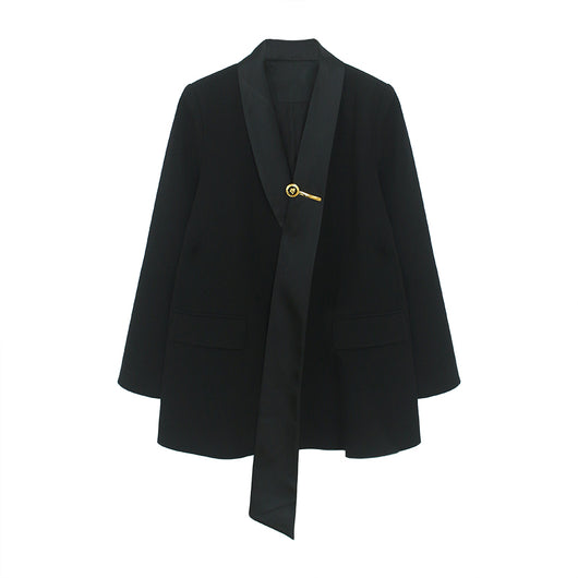 Blazer Retro Cintura Ajustada Estilo Hepburn Negro Francés - Image 4