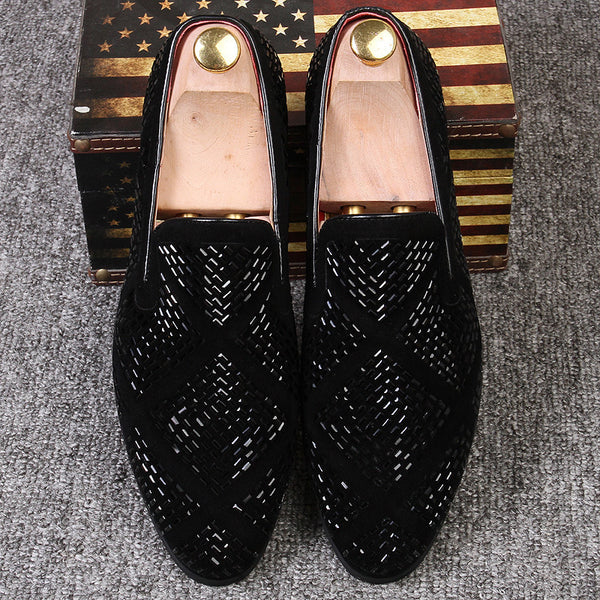 Zapatos de Cuero Negro con Punta Aguda y Lentejuelas para Hombre