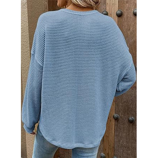 Blusa Tejida Waffle Manga Larga Cuello Redondo para Mujer - Image 10