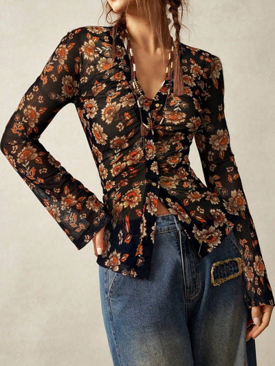 Blusa Estampada Slim Fit Retro para Mujer - Diseño Europeo Elegante - Image 7