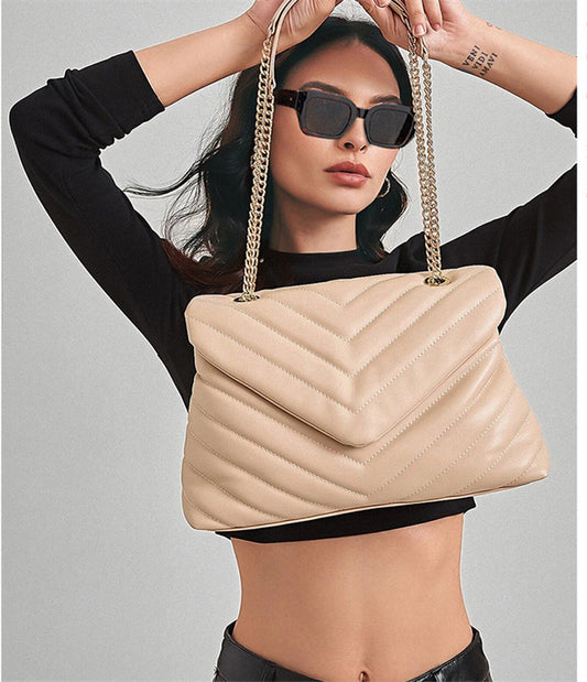 Bolso Bandolera con Cadena Metálica y Bordado para Mujer