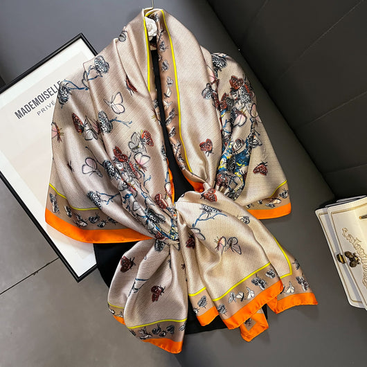 Pañuelo de Seda Estampado Mariposas - Chal Largo Delgado para Mujer - Image 3