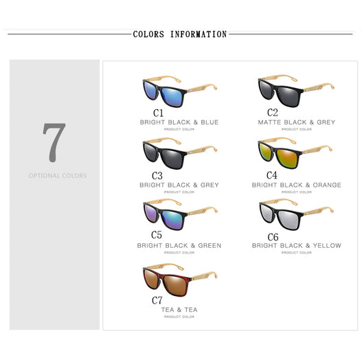 Gafas de Sol Bambú Cuadradas Coloridas para Hombre y Mujer - Image 12
