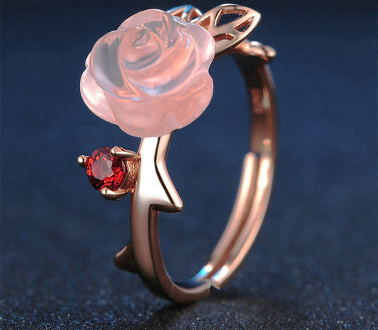 Anillo de Piedra Rosa Hibisco Artesanal para Mujer - Joyería Mayorista