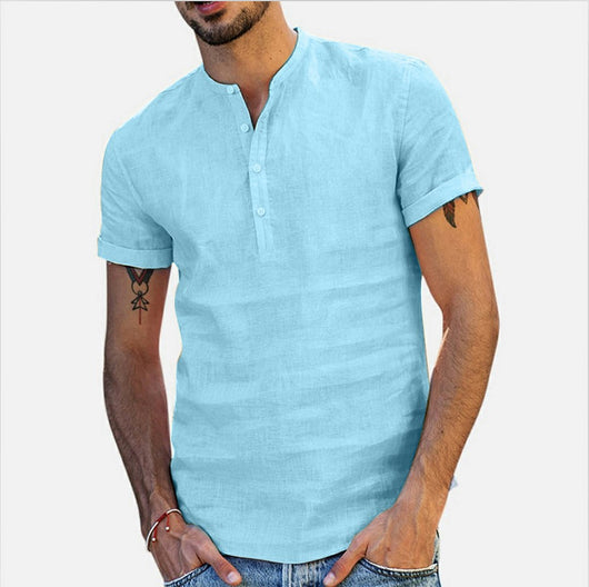 Camisa de Manga Corta en Algodón y Lino para Hombre - Image 9