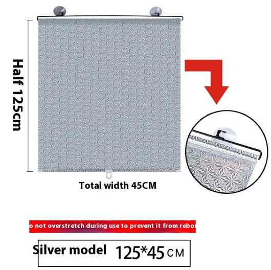 Black perforated roller blind with suction cups for window sun protection, measuring 60x40cm, shown extended. - Image 32