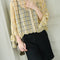 Blusa de Cuadros para Mujer con Mangas 3/4 y Cuello Redondo en Chifón