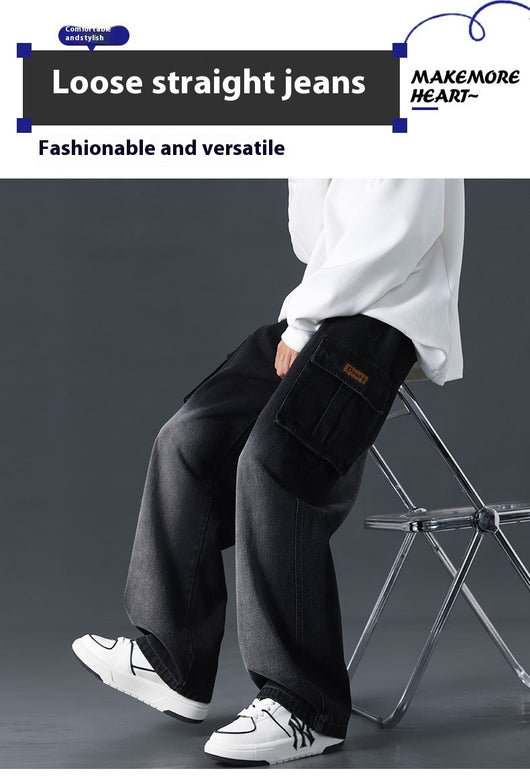 Pantalones Jeans Rectos Anchos con Degradado y Lavado Artesanal para Hombre - Image 19