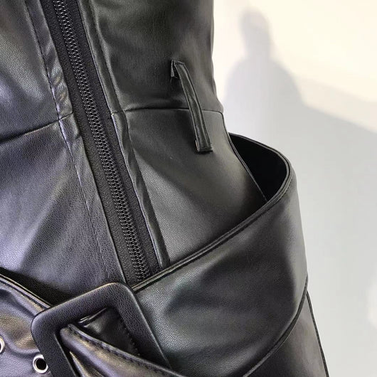 Pantalones de Cuero PU Cintura Alta Estilo INS para Mujer - Image 12