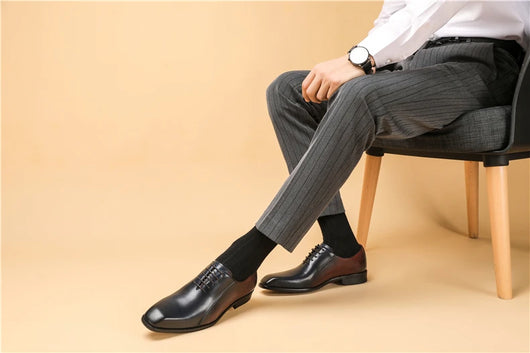 Zapatos Oxford de Cuero Genuino Talla Grande Hombre Punta Cuadrada Bicolor - Image 11
