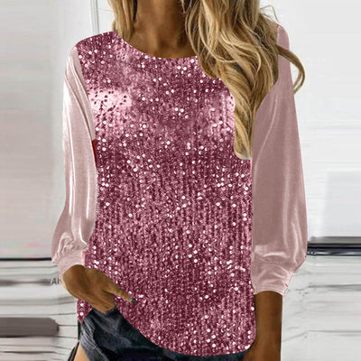 Blusa Suéter Holgada con Lentejuelas y Cuello Redondo - Manga Larga Casual - Image 16