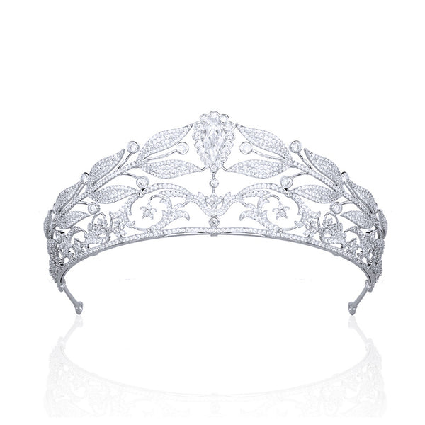 Corona Nupcial Vintage con Hojas de Laurel y Circonitas de Cobre