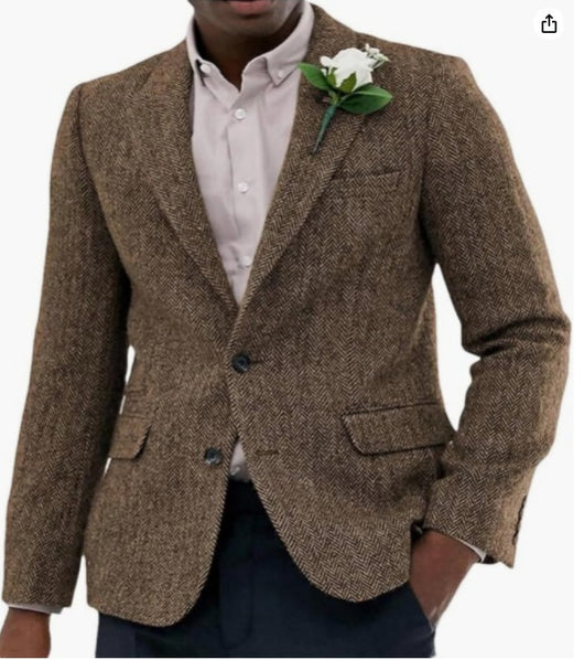 Blazer de Lana Espiga Marrón y Gris para Hombre - Image 6