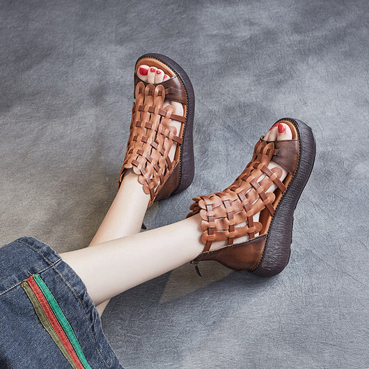 Sandalias Plataforma de Cuero con Tacón Cuña para Mujer - Image 8
