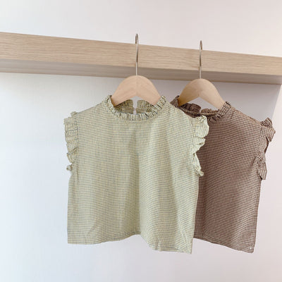 Blusa Sin Mangas a Cuadros con Detalles de Orejas de Madera y Encaje - Image 11