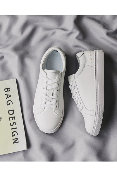 Tenis Blancos de Cuero Respirable con Suela Plana - Estilo Versátil - Image 7
