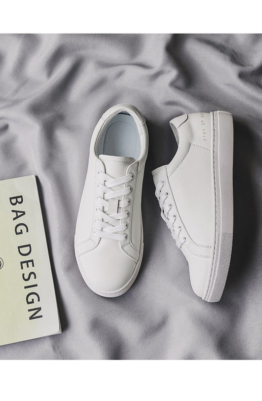 Tenis Blancos de Cuero Respirable con Suela Plana - Estilo Versátil - Image 7