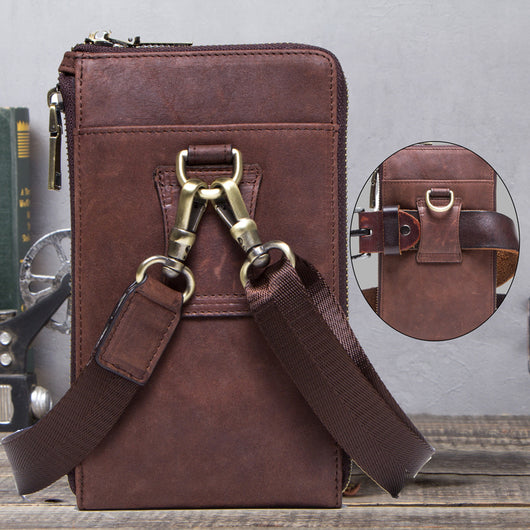 Bolsa Vintage para Celular en Cuero Crazy Horse - Estilo Retro para Hombre