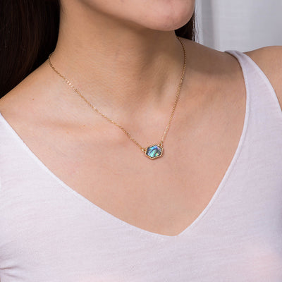 Juego de Collar y Aretes de Concha Abulón Natural en Forma de Diamante - Image 20