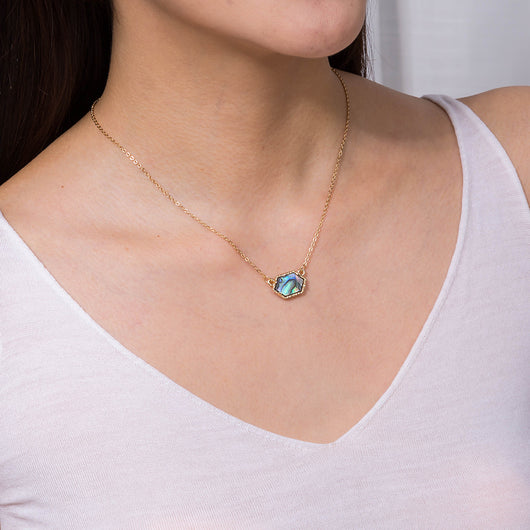Juego de Collar y Aretes de Concha Abulón Natural en Forma de Diamante - Image 20