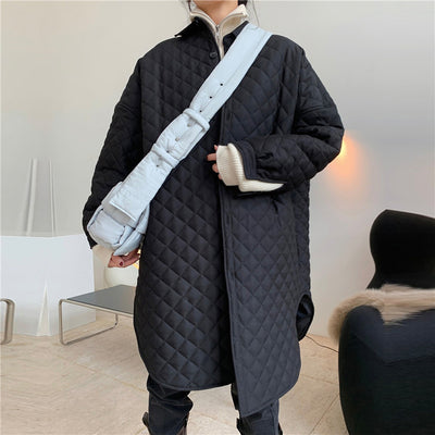 Abrigo Acolchado Estilo Camisa Algodón Diamante Suelto Ligero Largo Mujer Otoño - Image 3