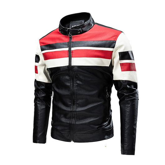 Chaqueta de Cuero para Motociclista con Cuello Alto Retro y Costuras Reforzadas - Image 11