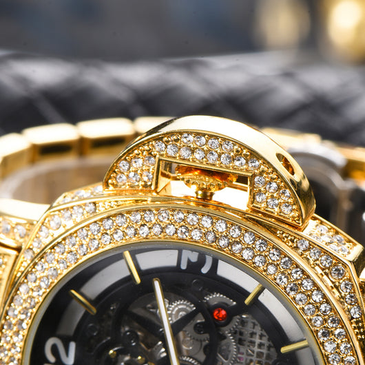 Reloj Mecánico Hombre Diamante Completo Fondo Hueco Luminoso - Image 13