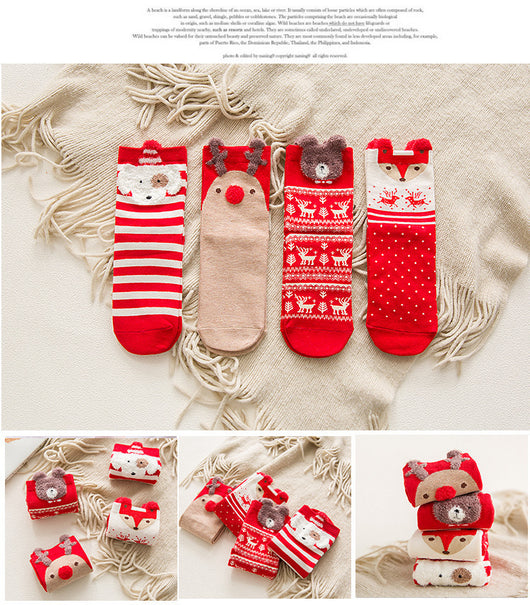 Calcetines Navideños de Algodón Rojo Multicolor para Otoño e Invierno - Image 21