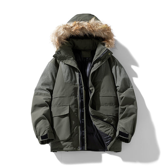 Abrigo Grueso para Hombre con Cuello de Piel - Otoño e Invierno