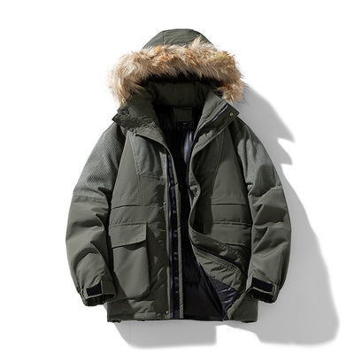 Abrigo Grueso para Hombre con Cuello de Piel - Otoño e Invierno