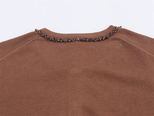 Cardigan Elegante de Cuello Redondo y Manga Larga con Detalles de Joyería - Image 18
