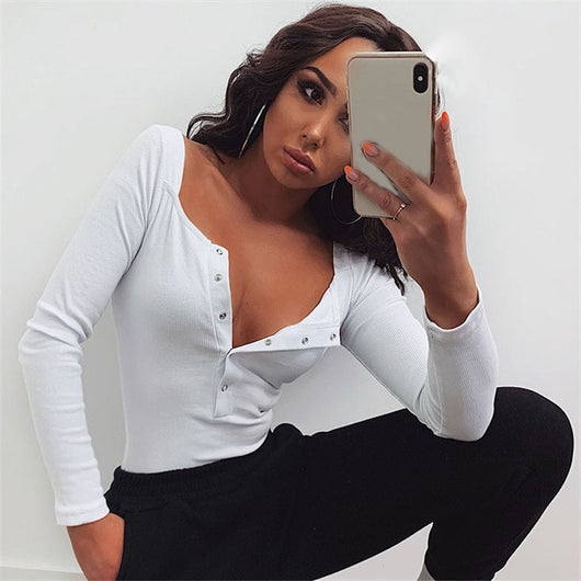 Blusa Casual Ajustada con Botones de Manga Larga para Otoño