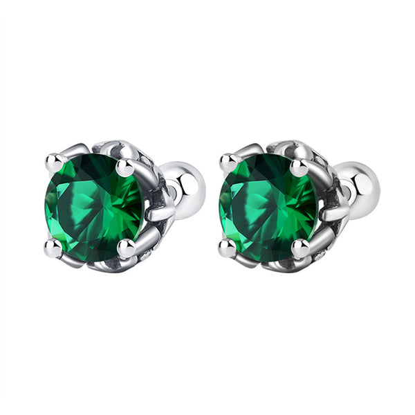 Aretes de Plata Esterlina S925 con Circón Esmeralda y Cierre de Tornillo - Image 5